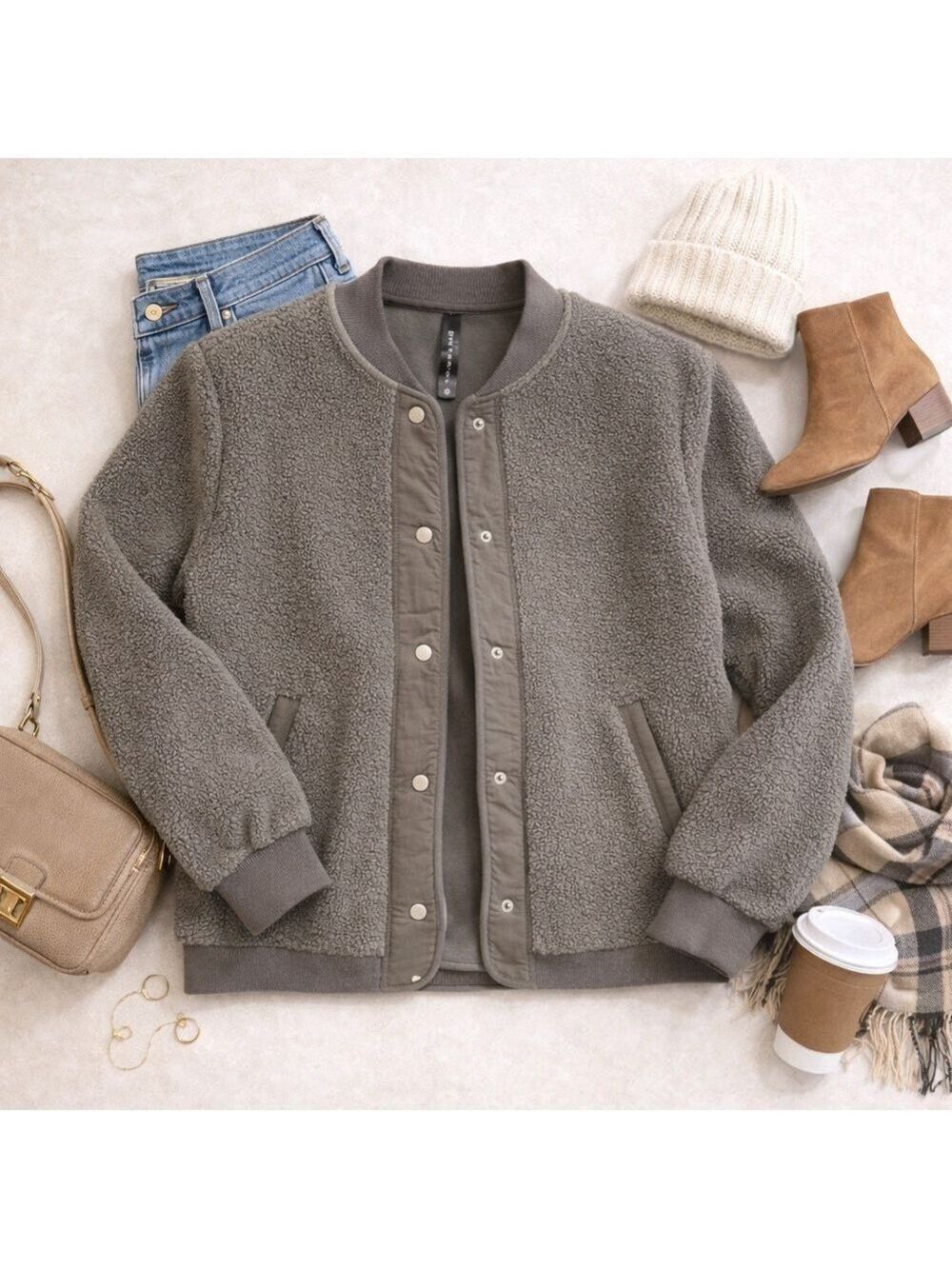 Interval Sherpa Fleece Snap Jacket | Size M | Cozy Bomber Teddy Comfort